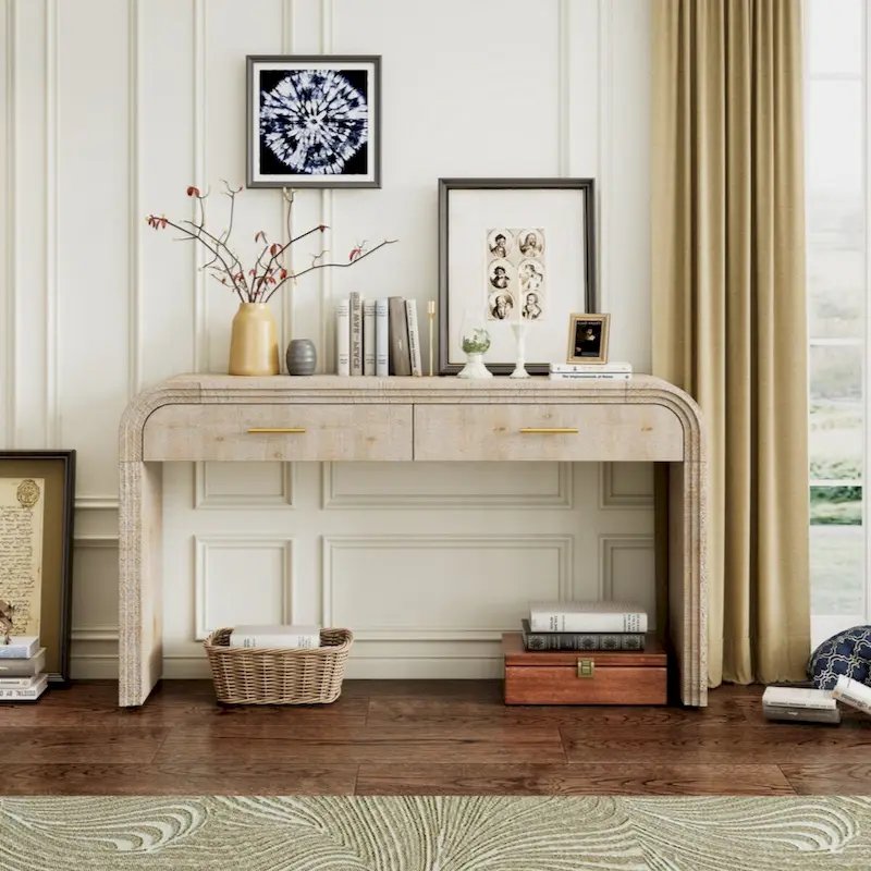 Unique Retro Silhouette Console Table with Open Style, Two Top Drawers