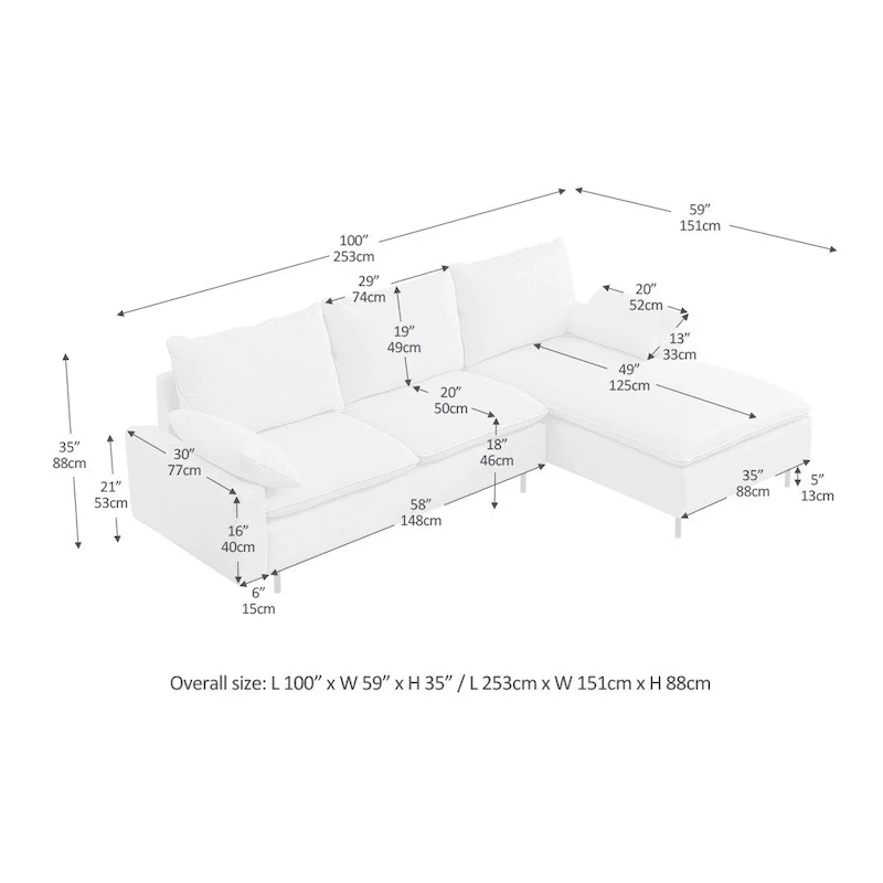 L-Shaped linen sectional sofa with right chaise(left-facing chaise),Beige