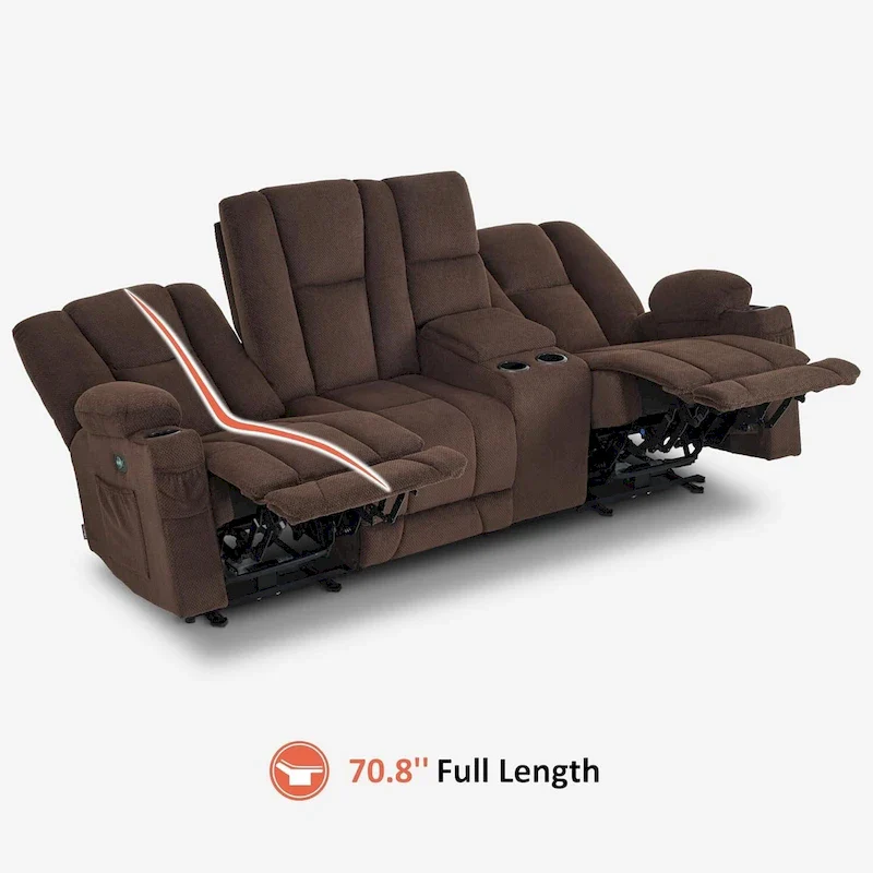 Electric Power Reclining Sofa with Massage and Lumbar Heat, Fabric