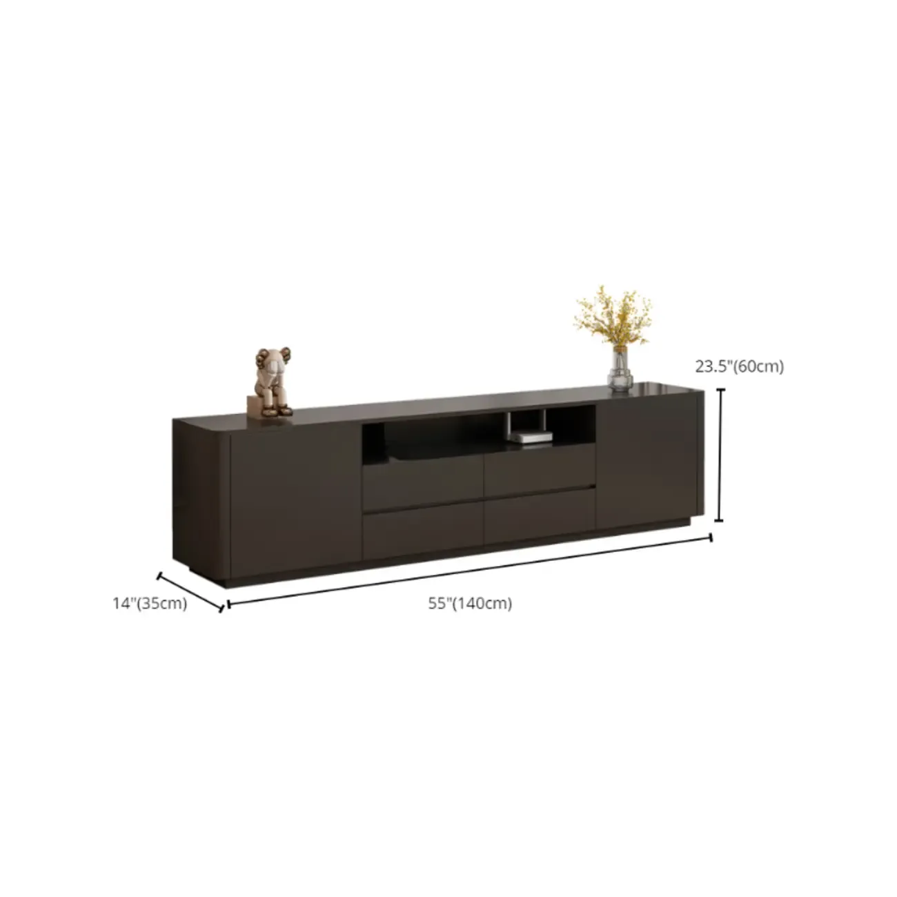 Modern Black Wooden TV Stand with Cable Management