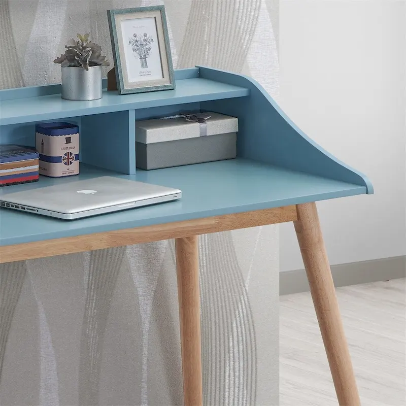 Mid-Century Modern Wood Writing Desk with Hutch