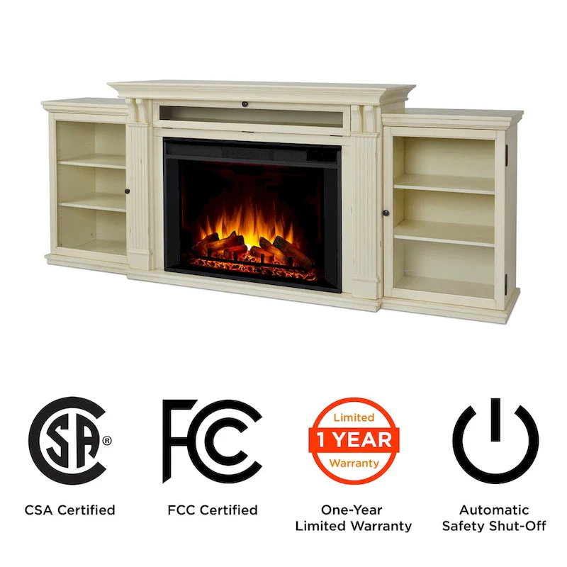 Tracey 84   TV Stand Electric Fireplace in Distressed White by Real Flame