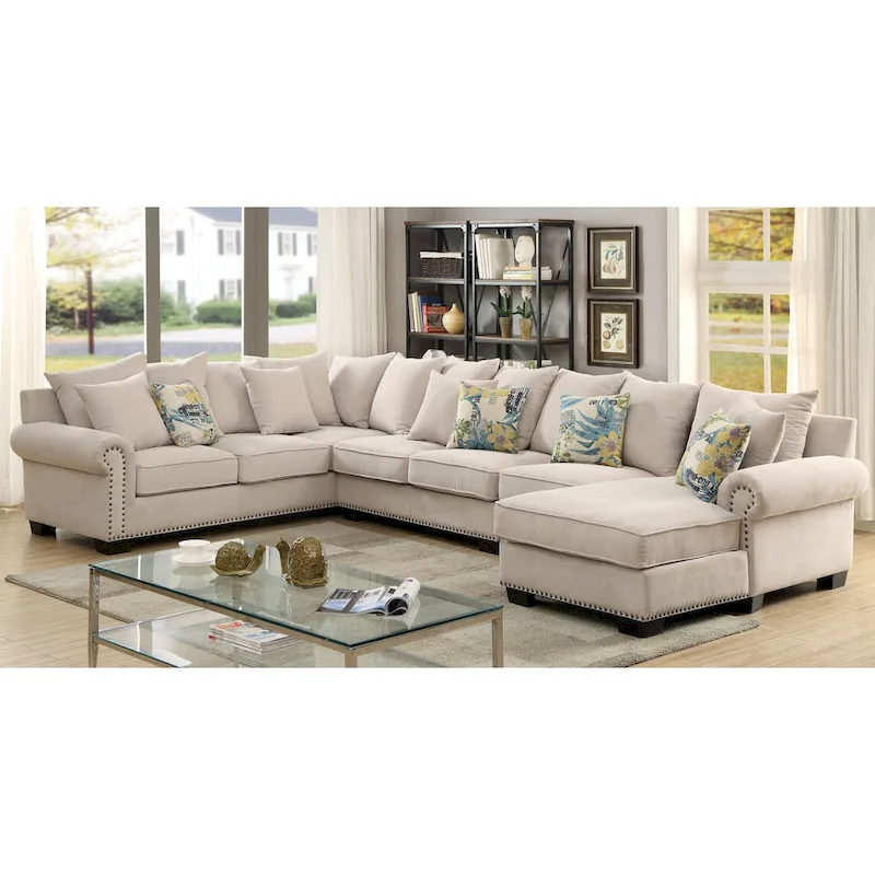 Riti Contemporary Beige Fabric Upholstered Sectional by