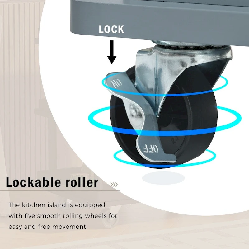 Rubber Wood Kitchen Cart with Adjustable Shelves and Wine Rack