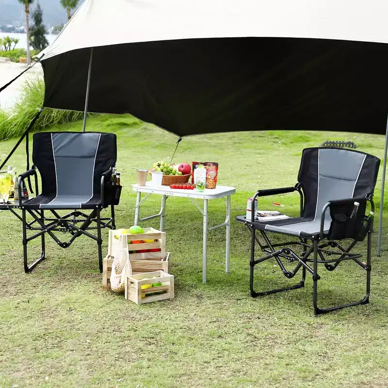 Oversized Directors Camping Chair, Portable Folding Chair for 400 lbs, Heavy Duty Lawn Chair with Side Table, for Camping, Fishing (2 PCS, Black)