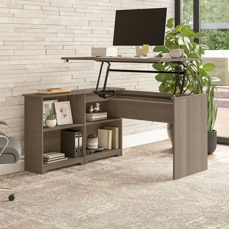 Bush Furniture Cabot 52W Standing Corner Desk with Shelves