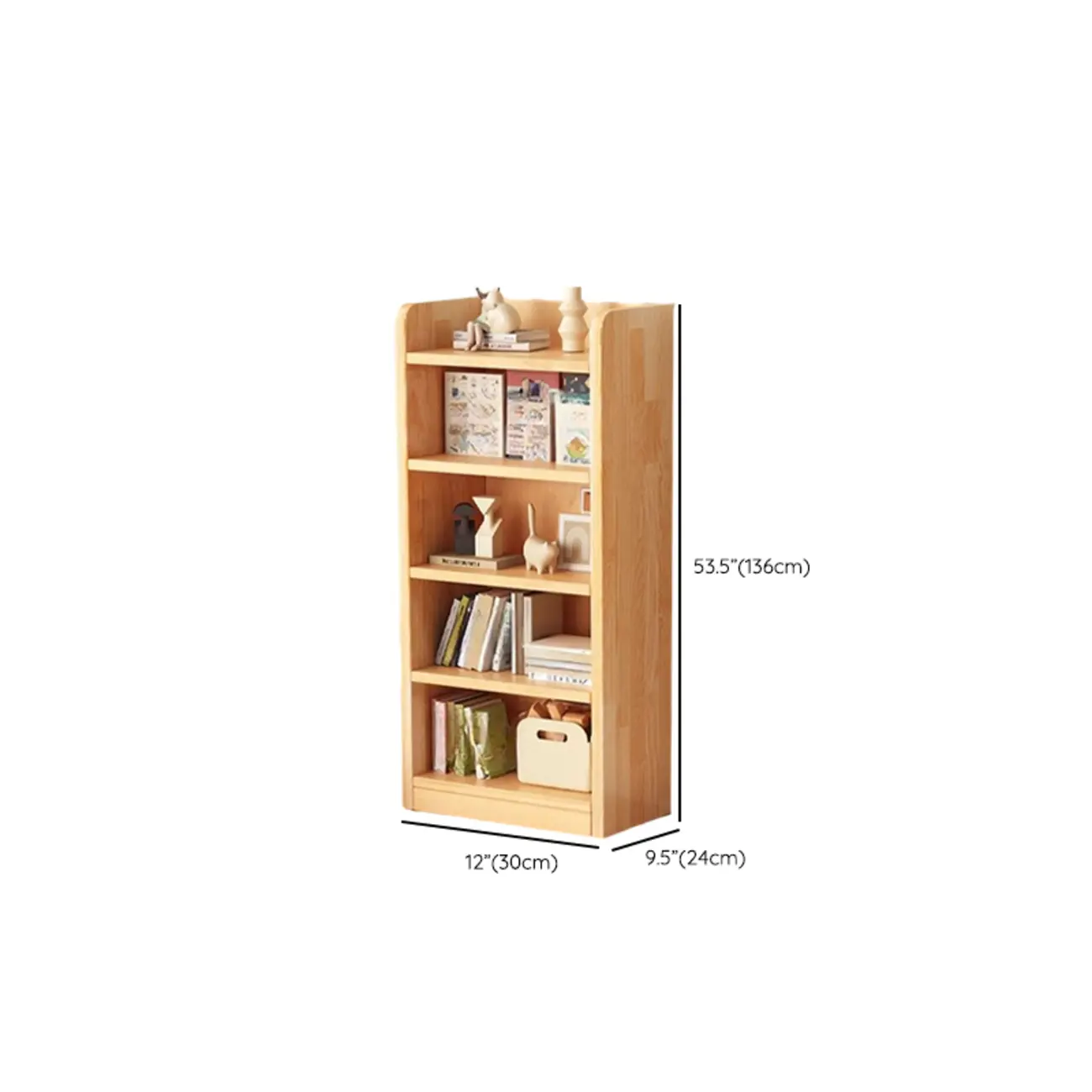 Narrow Vertical Modern Wooden Bookcase in Natural Finish