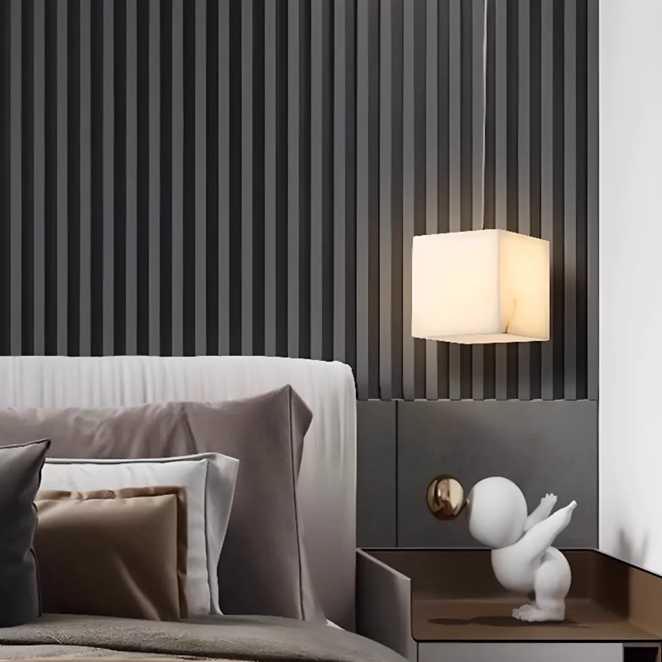 1-Light Gold Stone Square Hanging Pendant Light