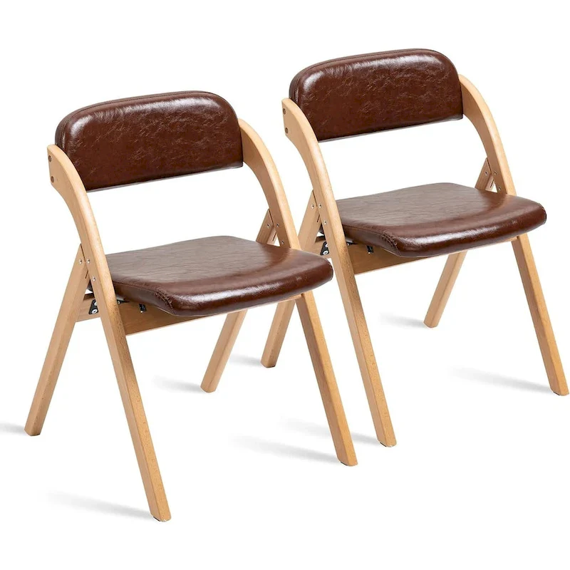 Wooden Stackable Dining Folding Chairs with Padded Seats(Set of 2)