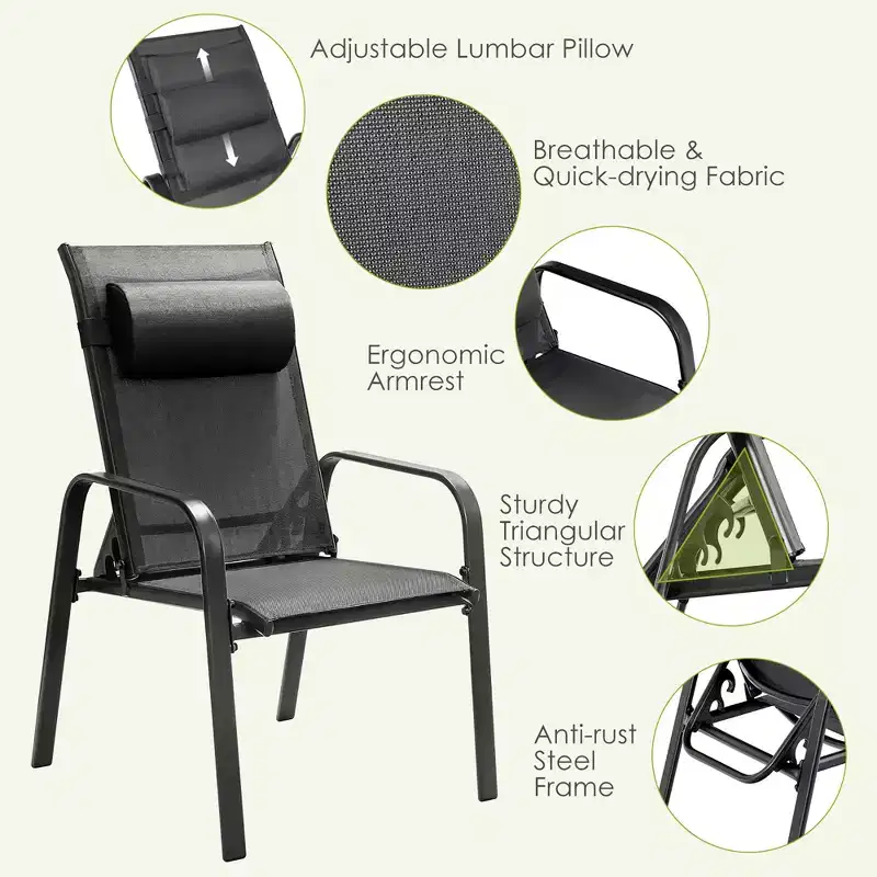 Costway 3PCS Patio Bistro Furniture Set Adjustable Back Stackable Chairs Brown\Black