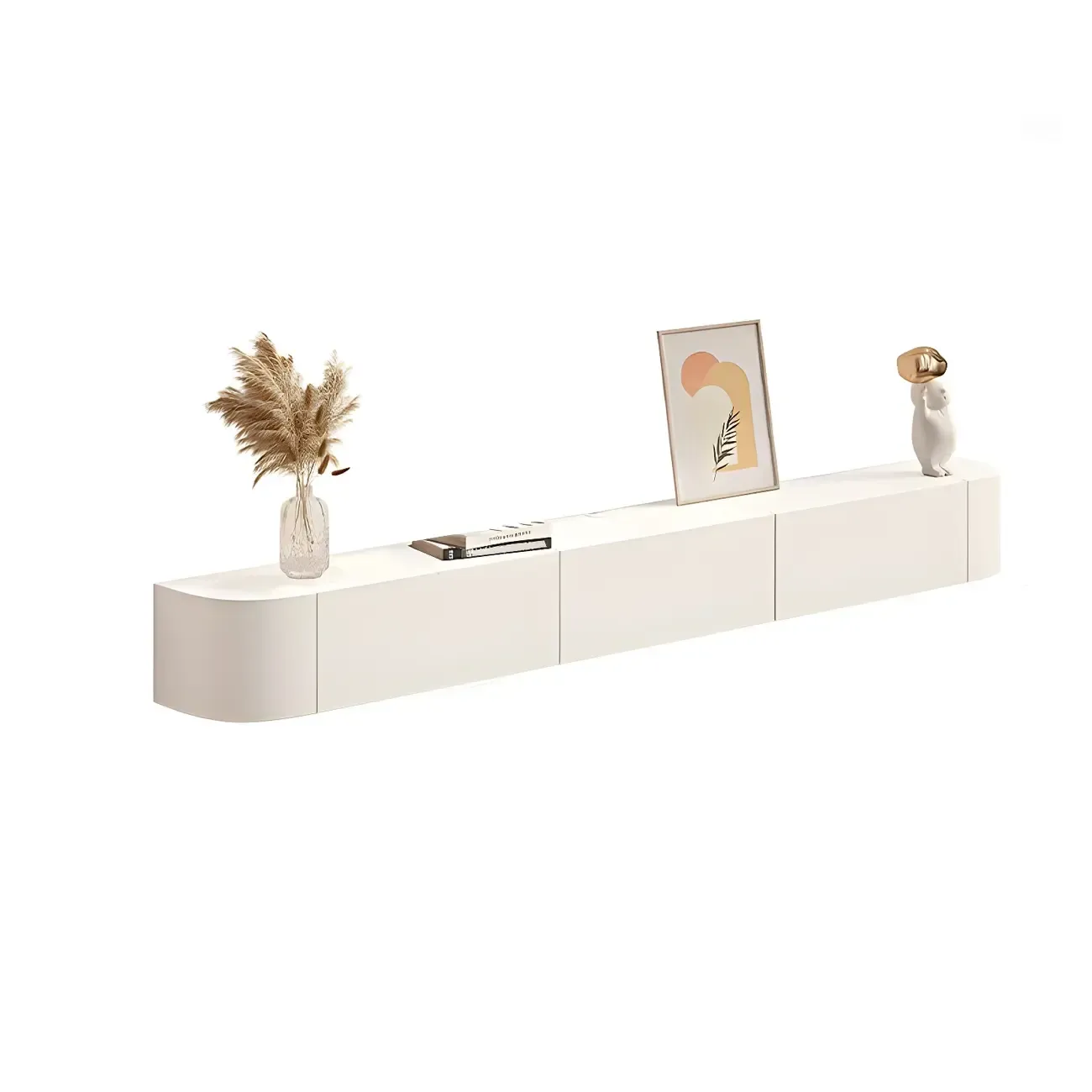 Glam Wooden Floating TV Stand in White with Drawers & Shelves