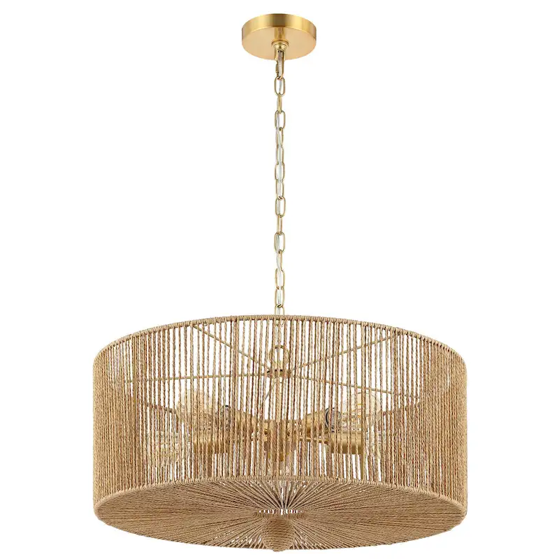 SAFAVIEH Lighting Crystele 5 Light 24  Pendant - 24  x 24  x 19-78  - withD/H - Natural/Gold - 24Wx24Dx78H