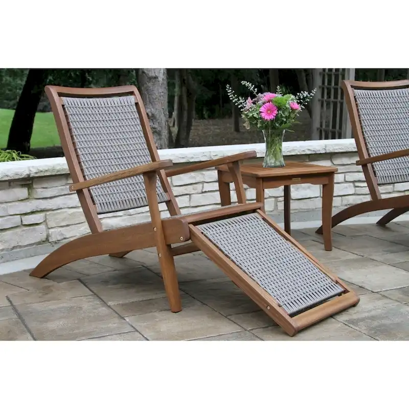 Eilana Grey Wicker and Eucalyptus Lounge Chair with Built-in Ottoman