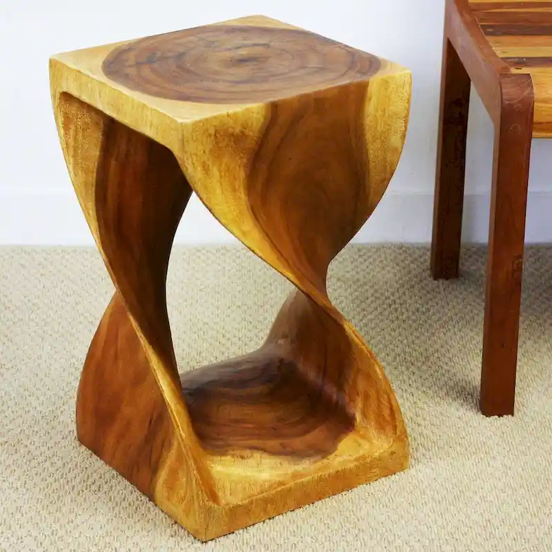Wood Twist Stool 12x12x20 in High Oak Oil