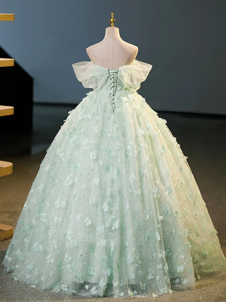 Quinceanera Dress Green Tulle A-Line Lace Long Sweet Dress