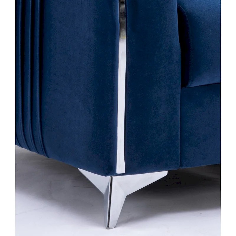 Blue 38 Modern Velvet Accent Chair with Polished Chrome Trim Legs