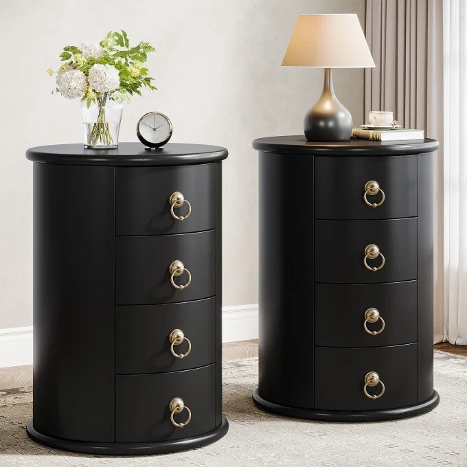 Solid Wood Bedside Table, Nightstand with 4 Drawers