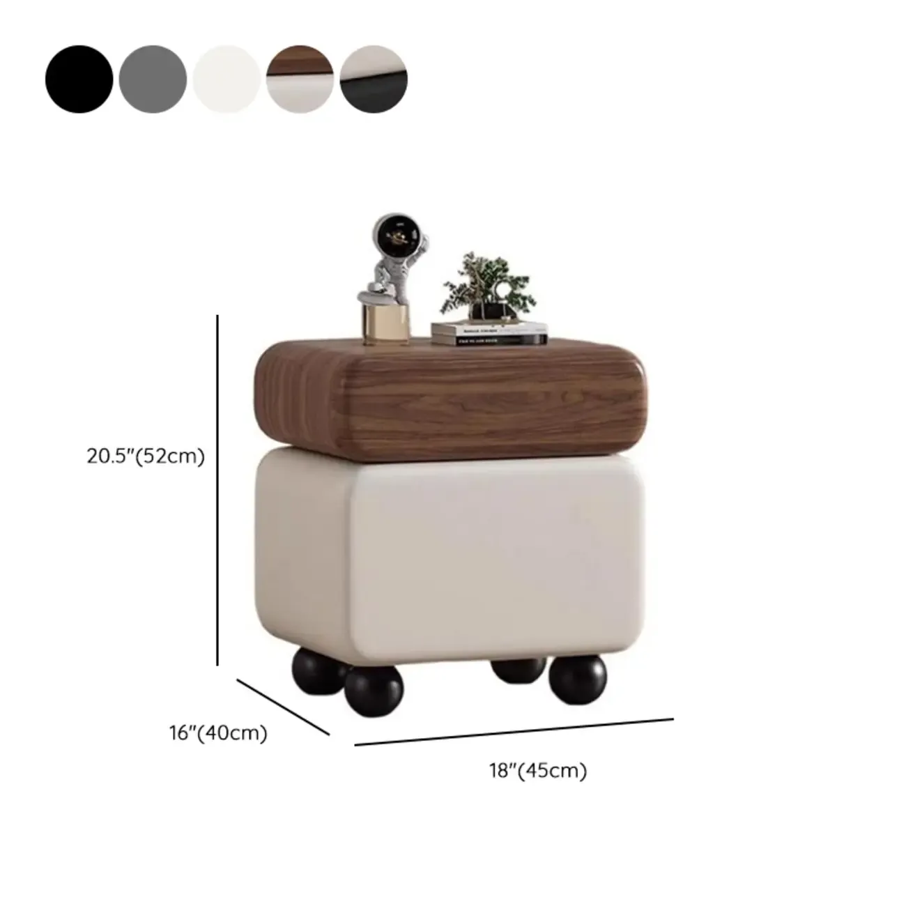 Sleek Black & White Two Drawers Bedside Nightstand