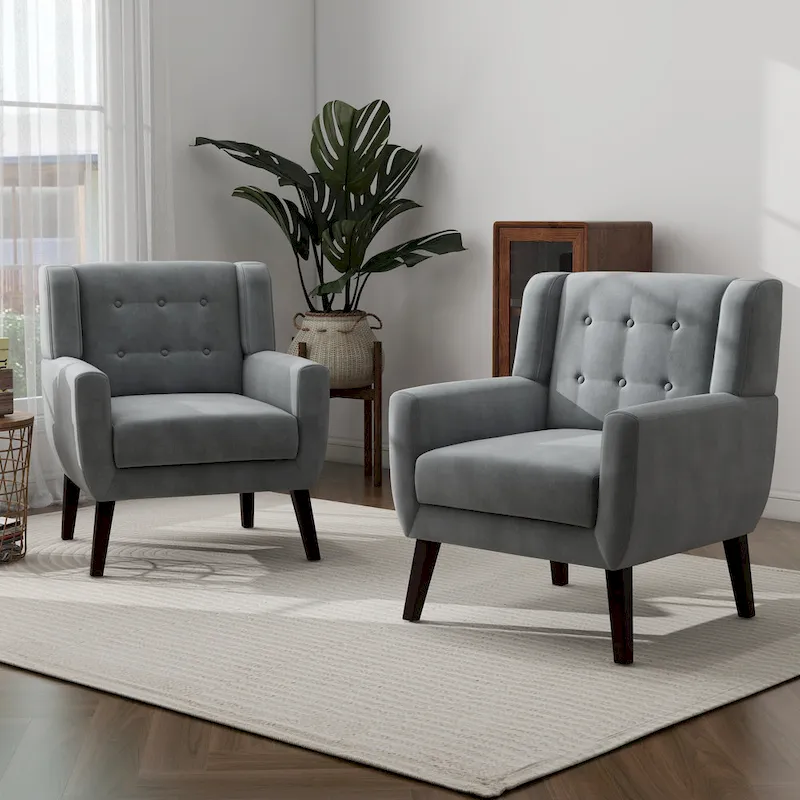 Set of 2 Velvet Living Room Accent Chair Upholstered Armchair