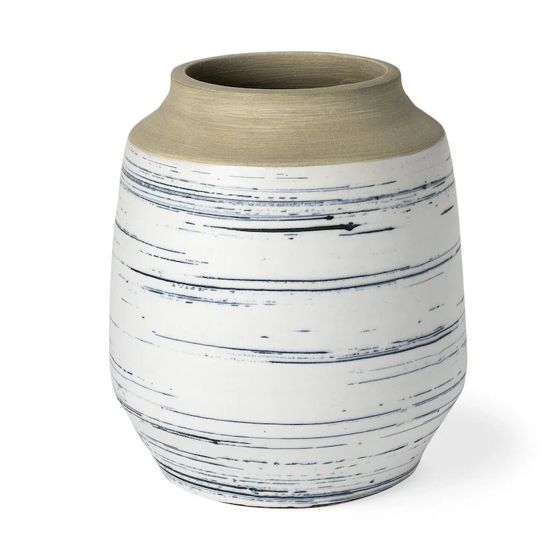 Blue White and Sand Coastal Ceramic Vase