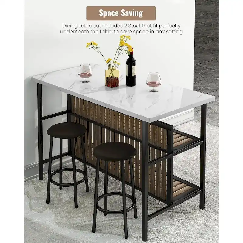 Mieres Kitchen Island with 2 Stools and Open Shelves