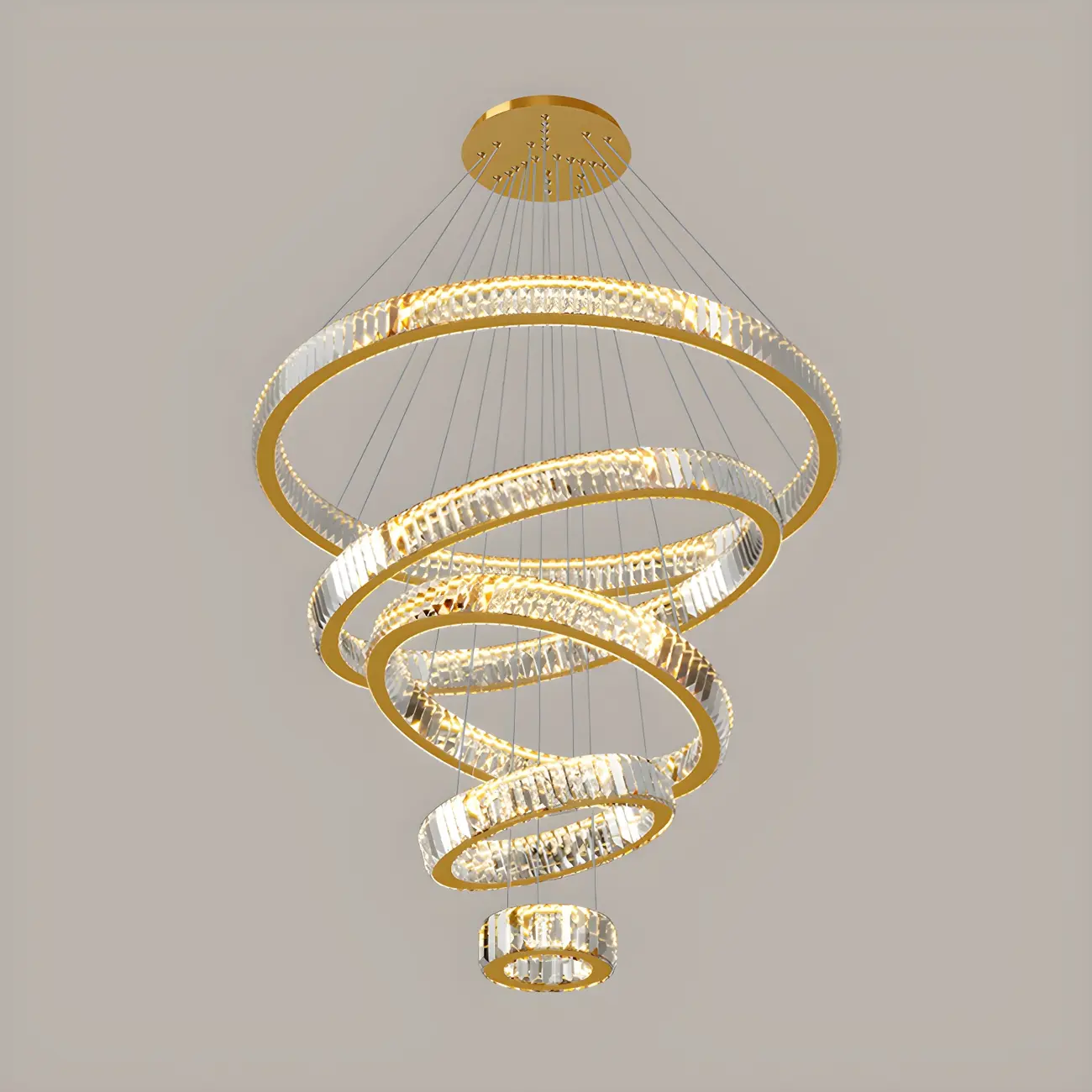 Gold Spiral Ring Crystal Tier Chandelier Modern Remote LED