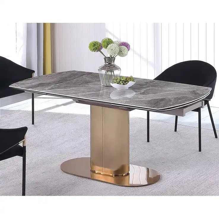 Gold & Gray Extendable Sintered Stone Dining Table, Seats 6–8