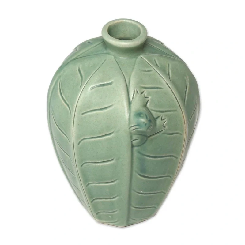 NOVICA Handcrafted Ceramic 'Frangipani Frogs' Vases (Indonesia)