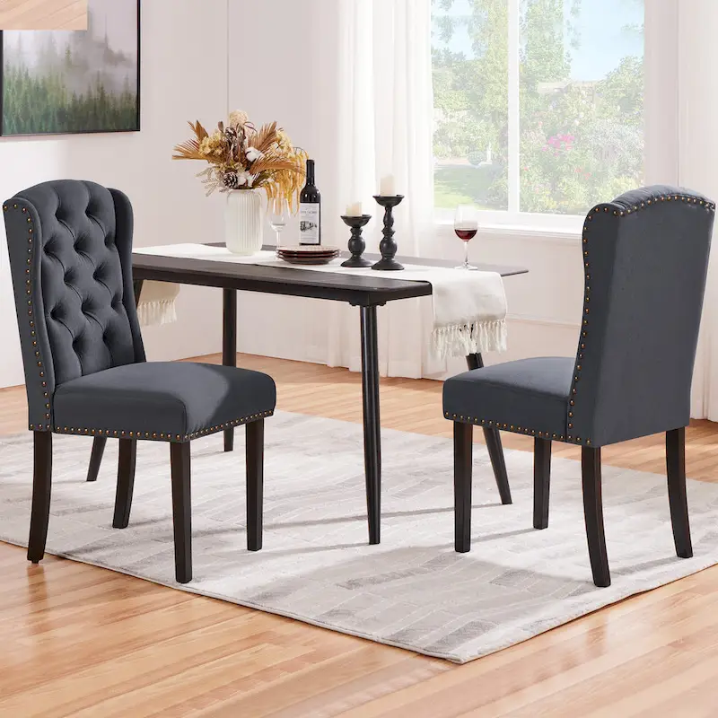 Yaheetech 2pcs Upholstered Dining Chair Button Tufted Dining Room Chair with Nailhead Trims - N/A