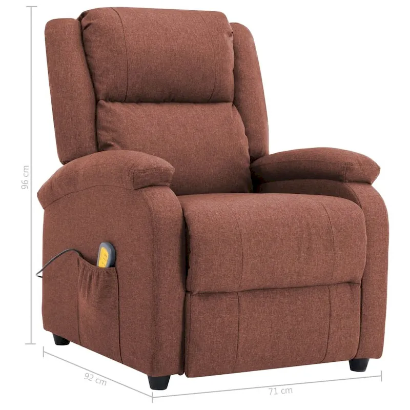 vidaXL Massage Chair Brown Fabric - 71 x 92 x 96 cm