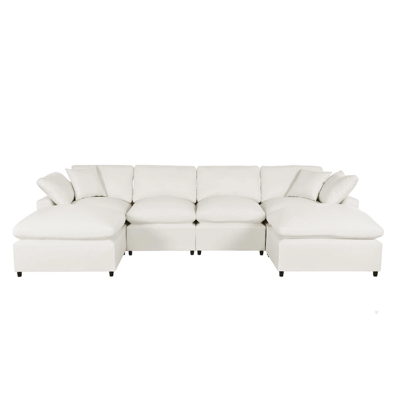 134.40 Modern U-Shaped 6 Seater Sectional Sofa with 2 Large Chaises, Removable Ottomans and Soft Cushions