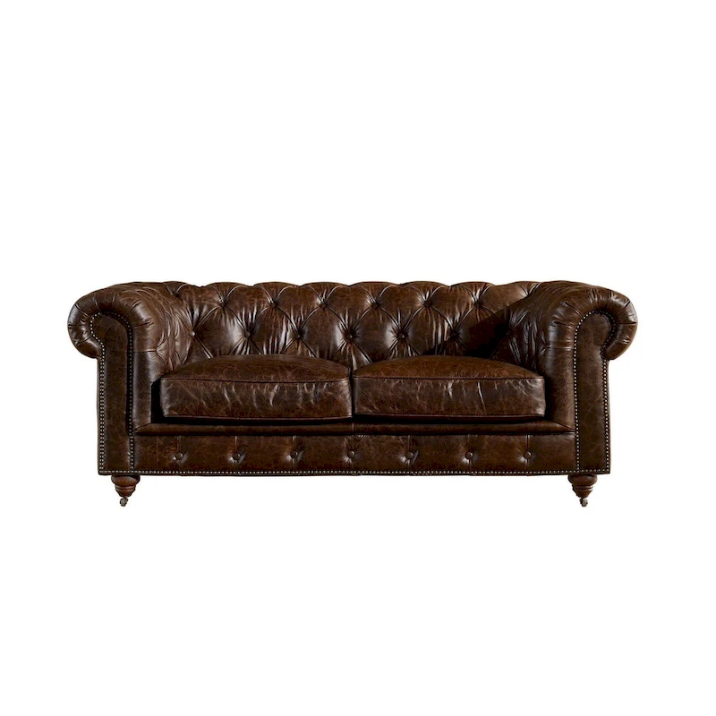 Century Chesterfield Love Seat - Light Chestnut Leather