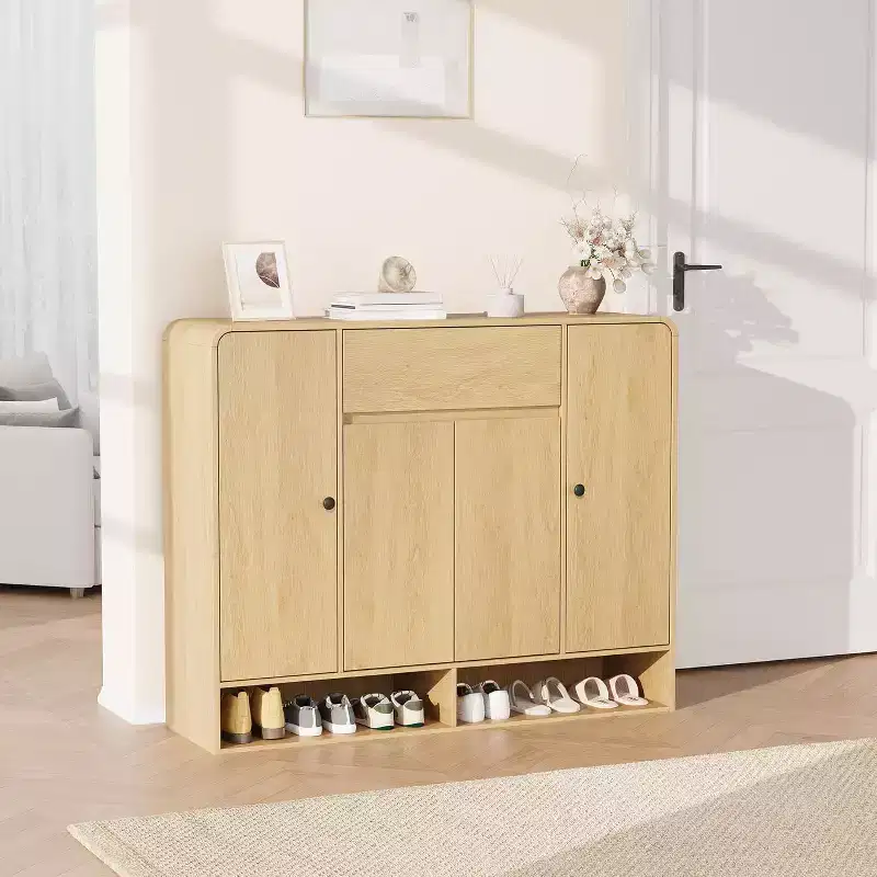 47.2 Inch Shoe Storage Cabinet, 4 Doors, 1 Drawer, Freestanding Entryway Organizer, for Hallway, Living Room