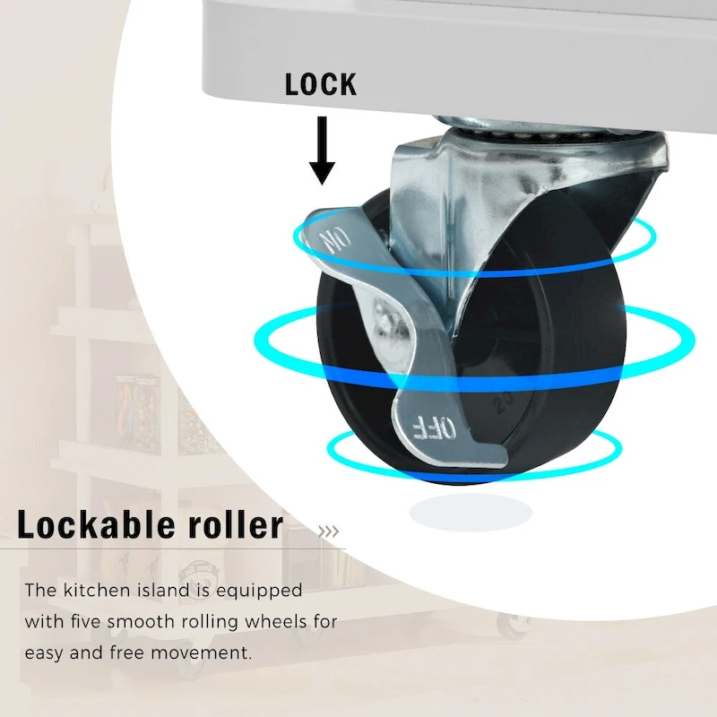 Rubber Wood Kitchen Cart with Adjustable Shelves and Wine Rack