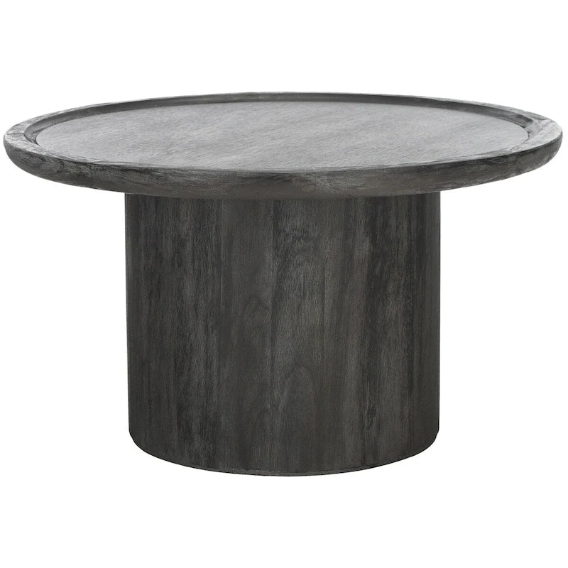 Round Pedestal Coffee Table – Natural / Dark Oak / Black / Black & White Wash, Farmhouse Style