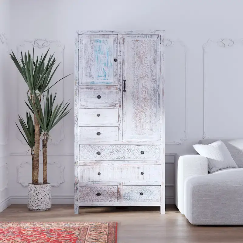 Solid Wood Freestanding Wardrobe Cabinet - N/A