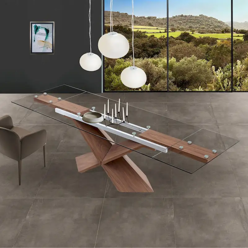 Davee Transparent Glass Top with Wood Leg Extendable Dining Table - 106/70.87*35.43*30 inches