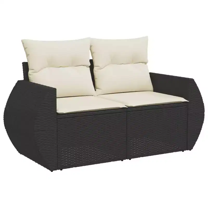 vidaXL Garden Sofa Set Black Cushions with Cream White Covers