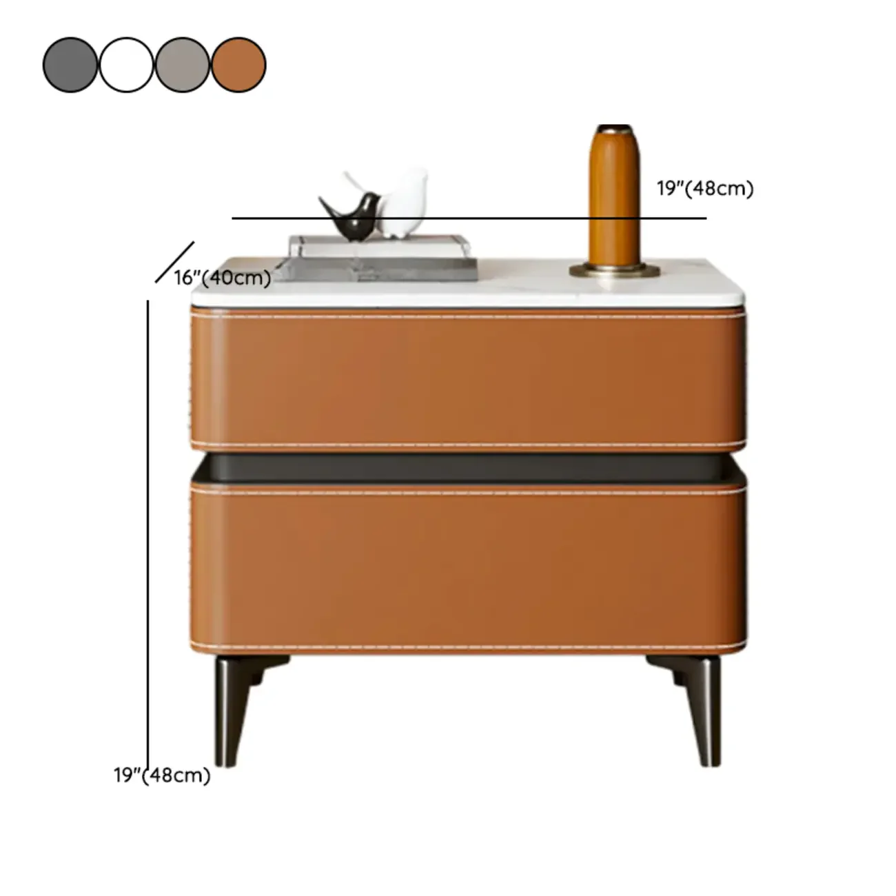 Modern Faux Leather Stone Top 2-Drawer Nightstand