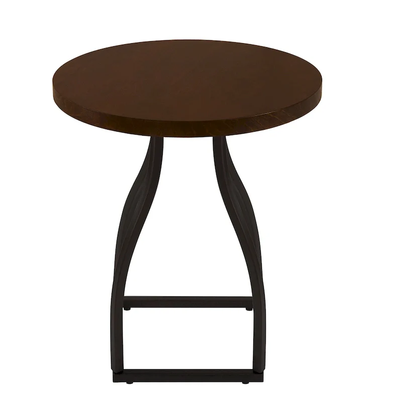 Brown / Umber / White Wash Round Wood Top Accent Table with Metal Base