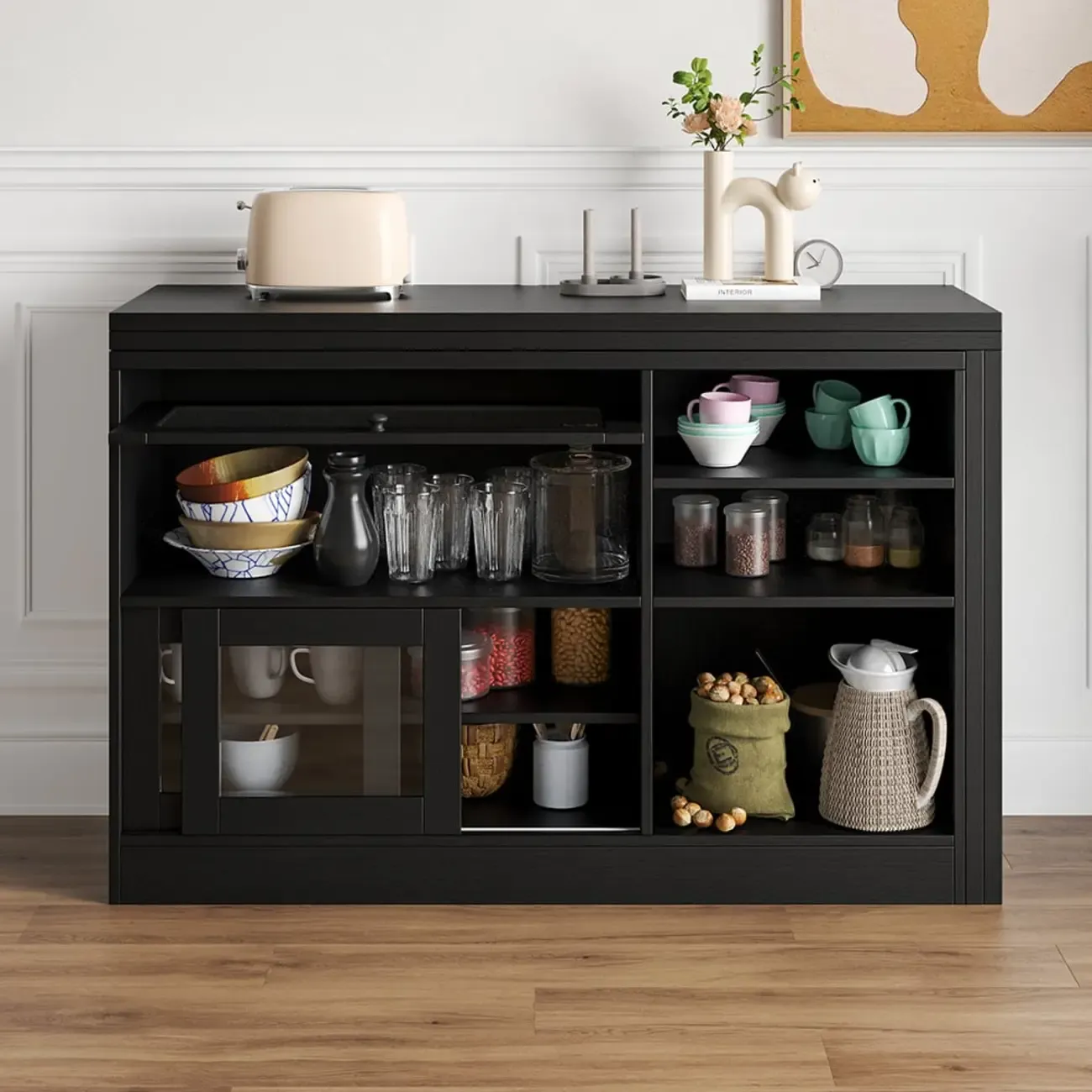 Farmhouse Extendable Black MDF Sideboard