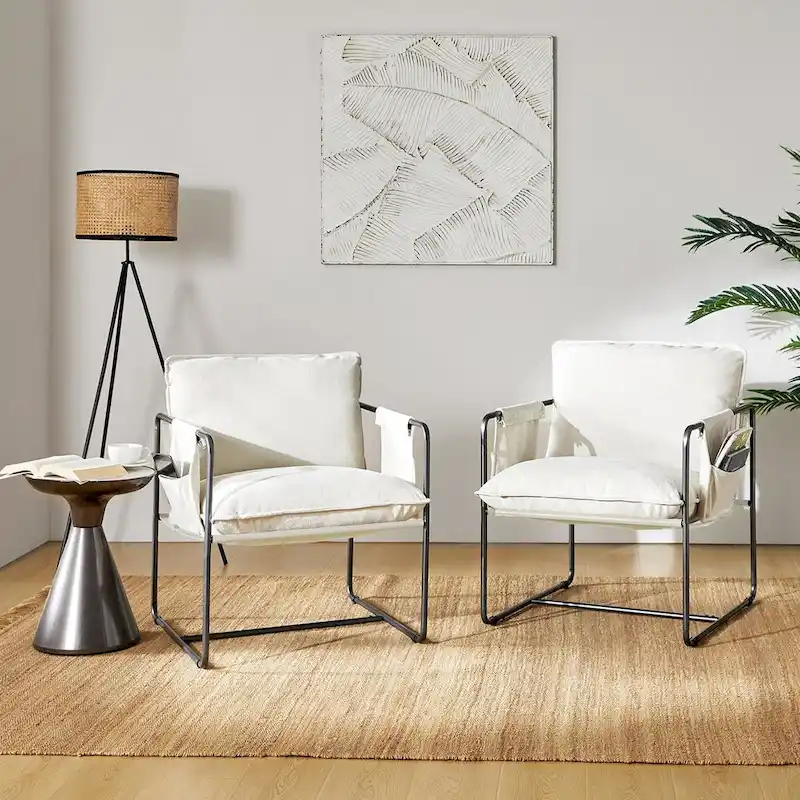 Rebeca Modern Metal Frame Arm Chair with Storage Pockets Set of 2 by HULALA HOME