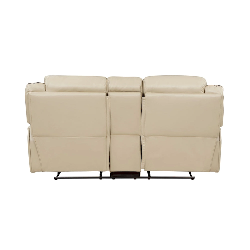 Millie 76 Inch Manual Dual Recliner Loveseat, Cupholder, Beige Faux Leather