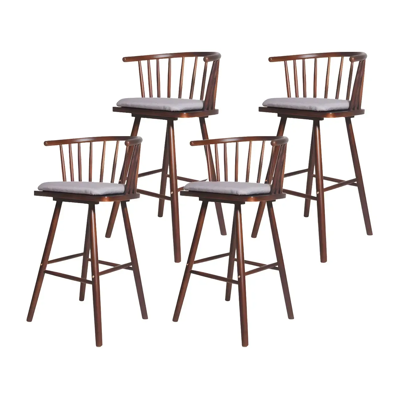 Traditional Wooden Low Back Bar Stool with Cushioned Seat