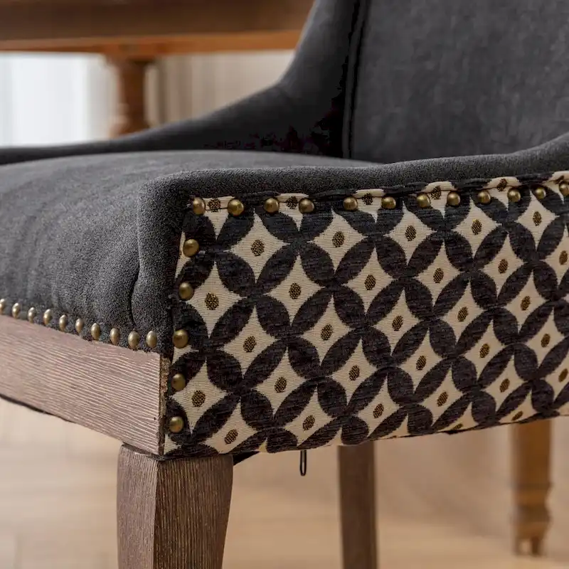 Upholstered Dining Chairs Set of 2 - High Back Fabric Side Chairs with Solid Wood Legs, Bronze Nailhead Trim, Mid-Century Modern Style, 300lbs Capacity