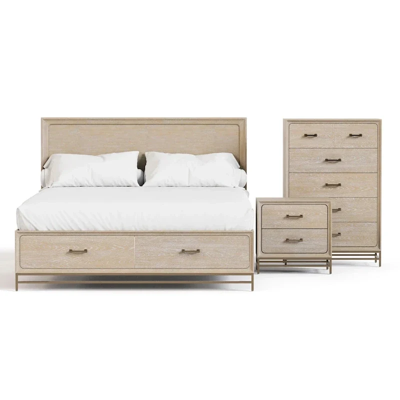 Furniture of America Drayden Transitional Oak Solid Wood 3-Piece Bed, Chest and Nightstand Bedroom Set