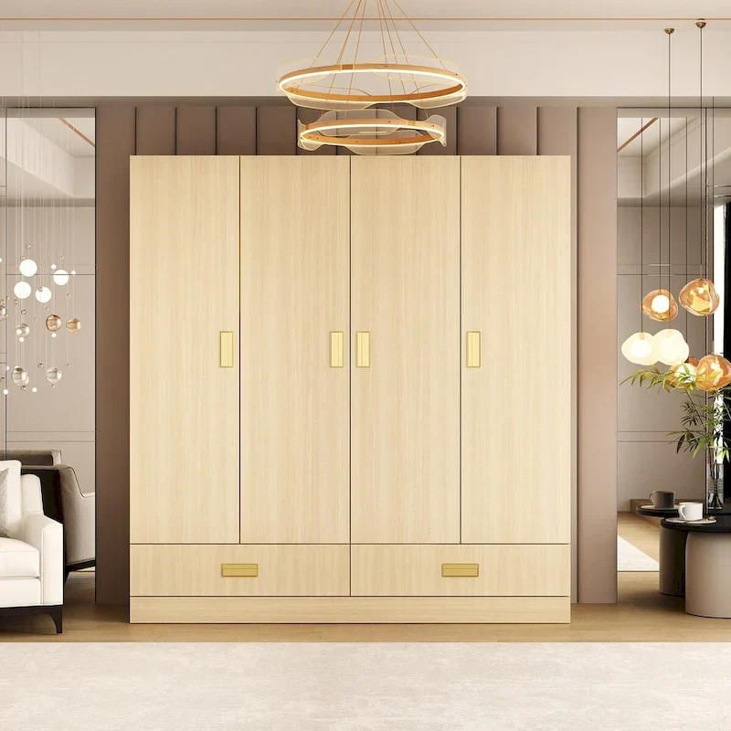 Wardrobe Closet Cabinet with Gold Handles and Optional Top Cabinet
