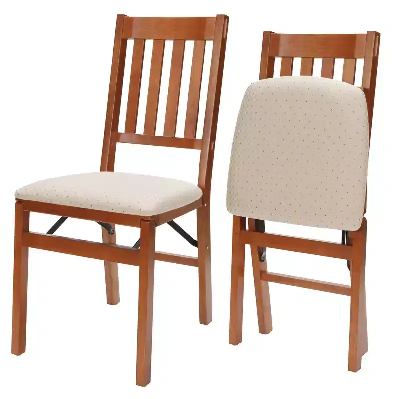 Stackmore Arts and Craft Wood Folding Chairs w Padded Seats, Fruitwood, Set of 2