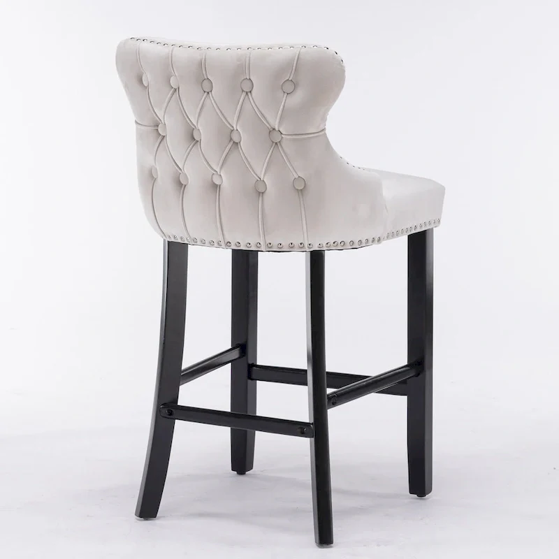 Velvet Wing-Back Barstools with Button Tufting – Set of 2