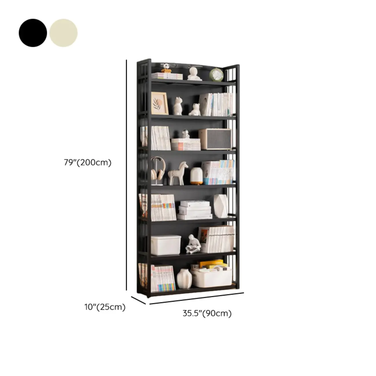 Premium Bamboo Modern Black 5-Shelf Open Bookshelf